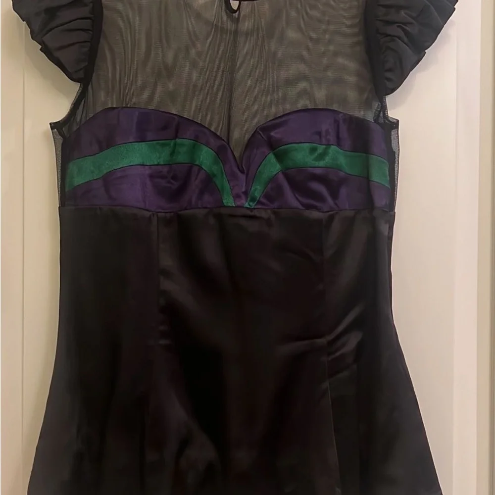 Y2K Black and Purple sheer Ruffled short sleeve blouse Blouse size 8 - Picture 2 of 6